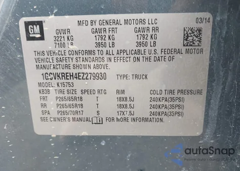 2014 Chevrolet Silverado 1500 1Lt z USA, uszkodzony, nr VIN 1GCVKREH4EZ279930